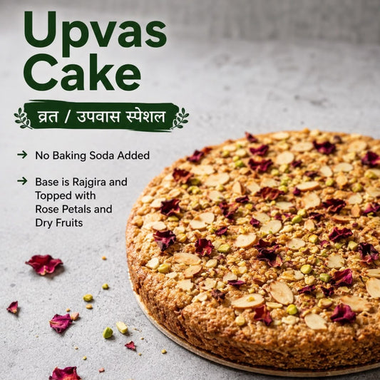 Upvas Cake with rajgira base, rose petals and dry fruits - BakePure Upvas