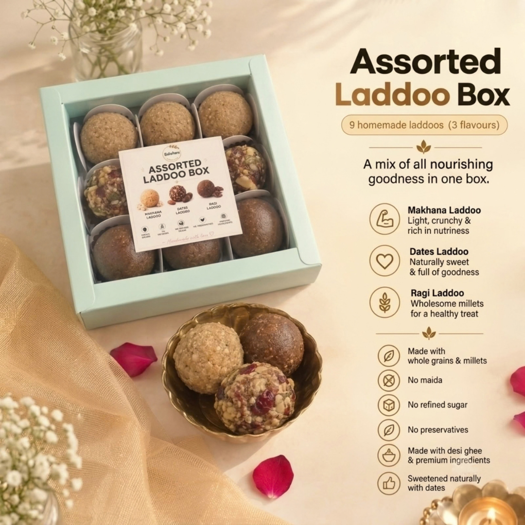 Assorted Ladoo Box with 9 homemade ladoos in 3 flavours - BakePure Diwali