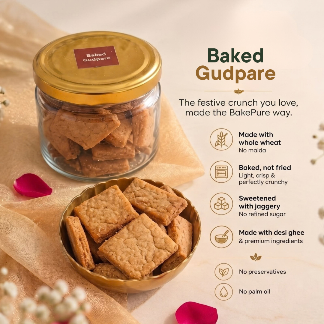 Baked Gudpare made with whole wheat, jaggery and desi ghee - BakePure Diwali