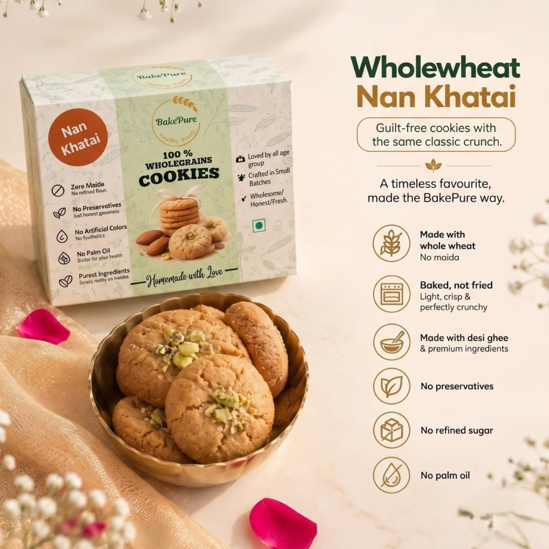Wholewheat Nan Khatai made with desi ghee - BakePure Diwali