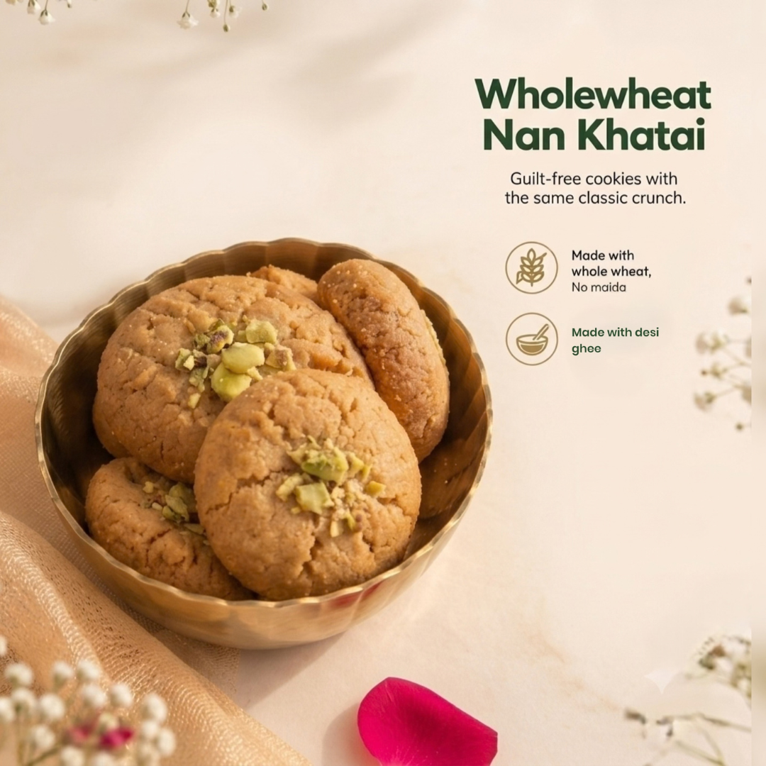 Wholewheat Nan Khatai made with desi ghee - BakePure Diwali