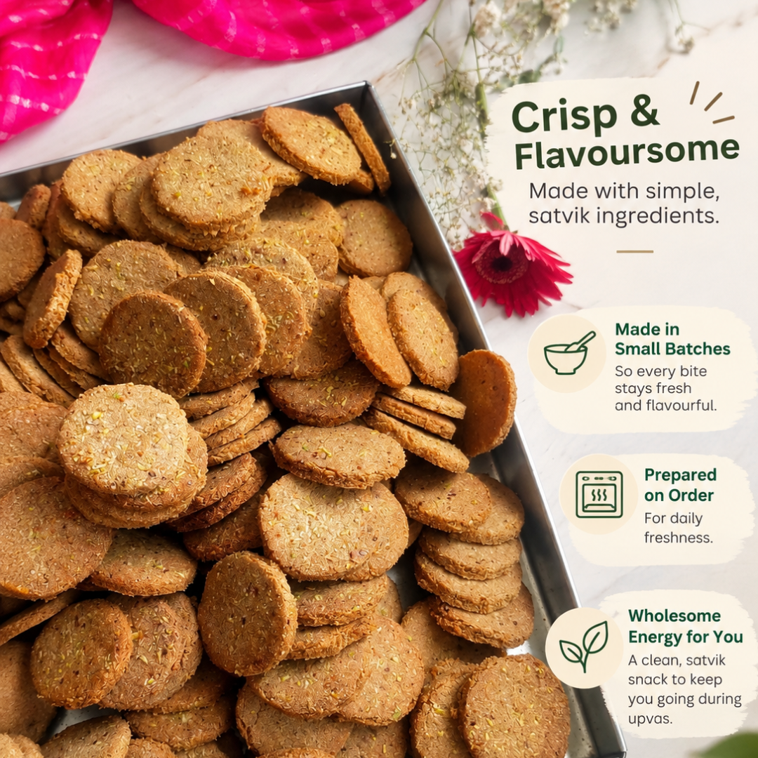 Crisp Rajgira Cookies made in small batches with satvik ingredients - BakePure Upvas